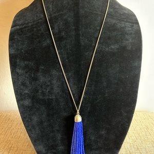 💜NWT J. Crew royal blue tassle necklace. Brushed gold tone. 18-21” long